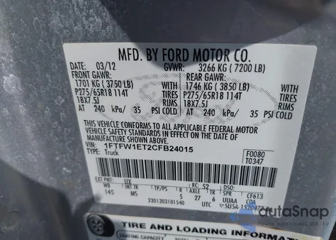 2012 Ford F-150 Xlt from USA, damaged, VIN 1FTFW1ET2CFB24015